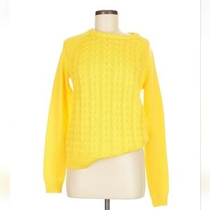 Lands' End Sunny Yellow Women's Crew Neck Sweater Thick Cotton Knit, M 10/12